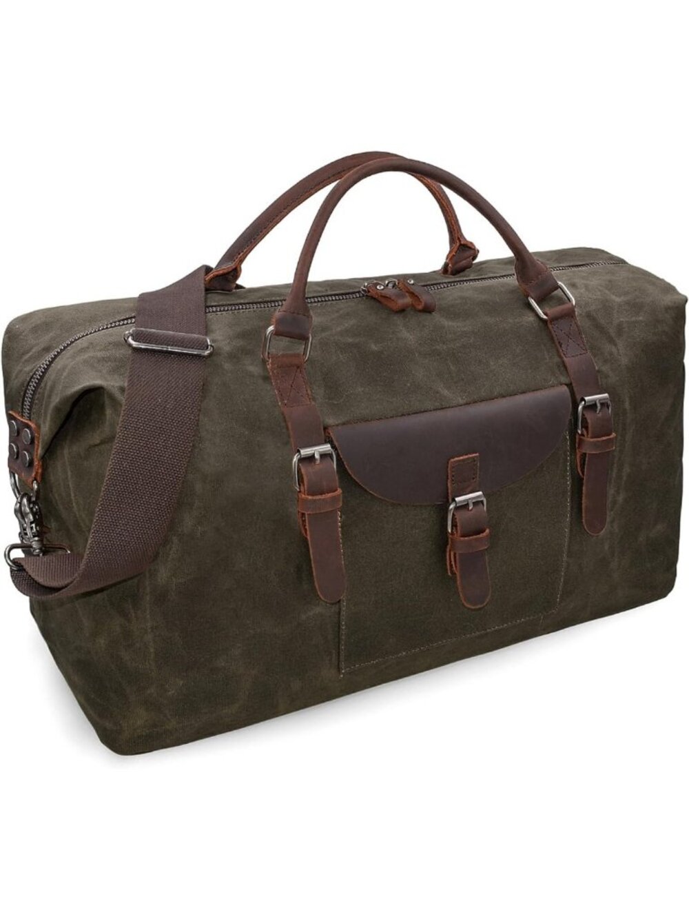 Waterproof Oversized Canvas Duffel Bag - Leather Trim Weekend Travel Tote